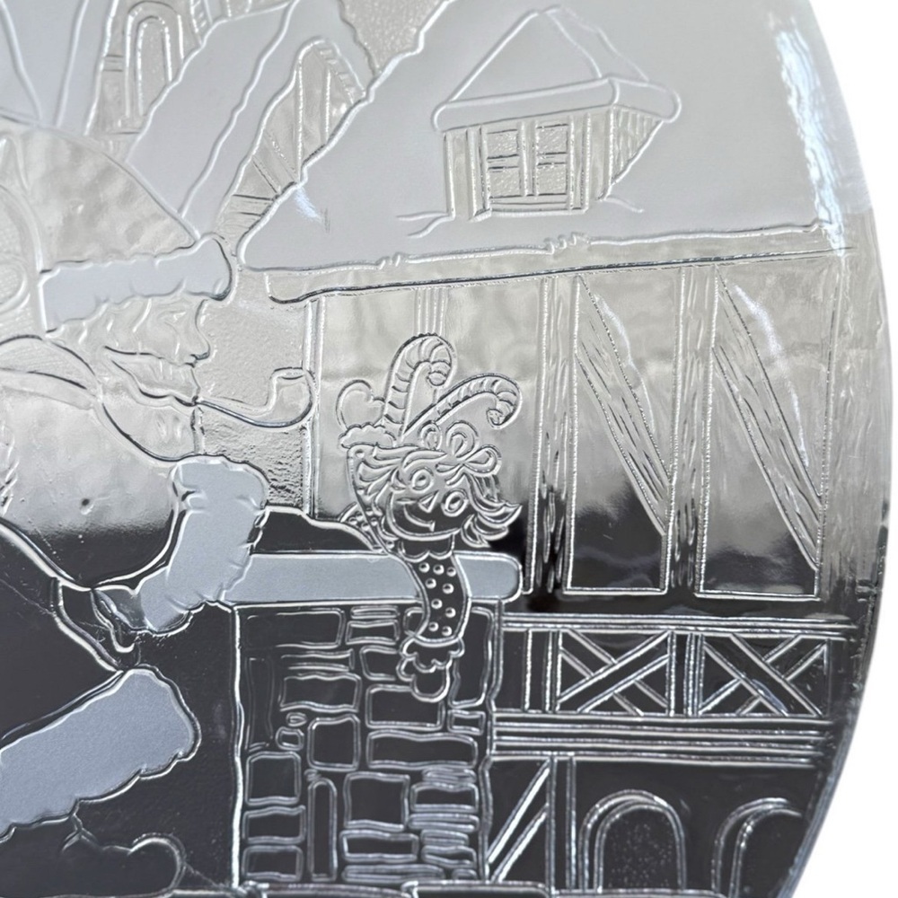 Neiman Marcus Vintage Clear Glass Christmas Platter Santa Village PRICE DROP - Picture 3 of 4